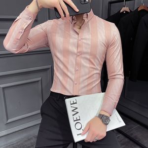 Camicie casual da uomo Camicia a maniche lunghe a righe autunnali Camicie eleganti da uomo coreane da uomo Casual Streetwear Social Party Tuxedo Chemise Homme 230314