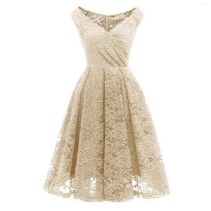 Casual Dresses Elegant Lace Formal Wedding Dress Slim Temperament Sleeveless High Waist Party A-line Hollow Out Solid