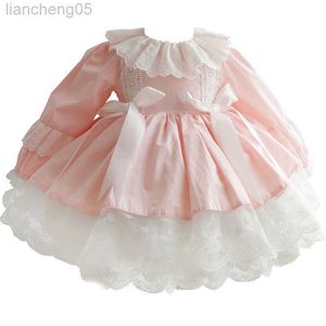 Flickans klänningar Boutique Autumn Kids Dresses For Girls 'Princess Spanish Style Spädbarn Solid Cotton Lace Lantern Sleeve Tutu Children's Clothing W0314