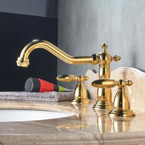 Rubinetti del lavandino bagno a doppia maniglia vidric rubinetto a bacino diffuso miscelatore ottone tocco antico 3 fori bagni acqua fredda