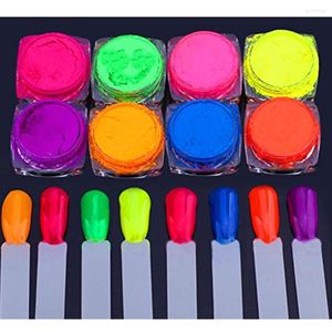 Nagelglitzer, leuchtend schillerndes Tauchpulver-Set mit Pinseln, Acryl-Laserkleber, im Dunkeln leuchtender Staub, UV-Gel-Nagellack, 8 Farben
