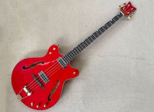 4 strängar Red Semi Hollow Electric Bass Guitar med Rosewood Fretboard 24 FRETS