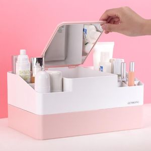 Storage Boxes & Bins Desktop Cosmetic Box With Makeup Mirror Korean Plastic Jewelry Lipstick Skin Care Products Dressing Table