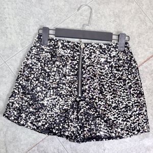 Shorts femininos com zíper Up lantejoulas de camurça lantejoulo high short bling bling black party boatclu dance bottoms girls wear 230314