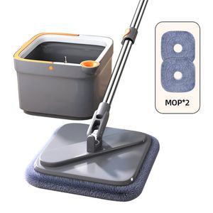 New Spin Mop with Bucket Hand Free Squeeze Mop Automatic Separation Flat Mops Floor Cleaning with Washable Microfiber Pads