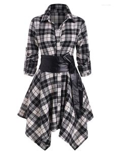 Casual Dresses 2023 Vintage Gothic Women's Wear Medium Long Sleeve Punk Fashion Plaid Belt Dress Party For Women