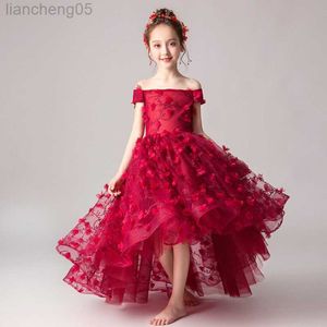 Girl's Dresses Girl Dresses for Very Elegant Party Off Shoulder High-low Kids Formal Prom Flower Girls Dresses Chikdren Tutu Princess Christmas W0314