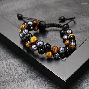 Braccialetti con ciondoli Ematite nera naturale di ossidiana Perline di occhio di tigre da uomo per la protezione della salute Gioielli per l'anima delle donne Pulsera Hombre