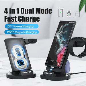 Caricabatterie wireless magnetico 3 in 1 per Samsung Galaxy Watch4 Active2 Smart Watch S22 S21 Base dock station per ricarica super veloce 2.0
