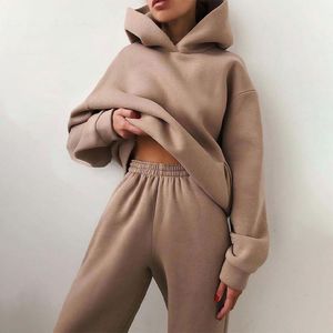 Women's Hoodies Sweatshirt's Tracksuit Suit Autumn Fashion Warm Hoodie Sweatshirts Two Pieces Oversized Solid Casual Hoody Pullovers Long Pant Sets 230313
