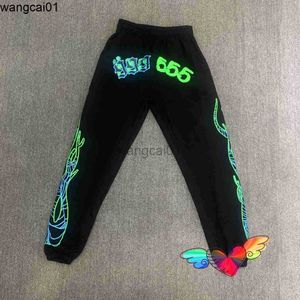 wangcai01 Pantaloni da uomo 2021 555555 Pantaloni della tuta Uomo Donna Verde fluorescente Spider Web Graphic Flame Print Sp5der 555555 Pantaloni Pantaloni da jogging Pantaloni 0315H23