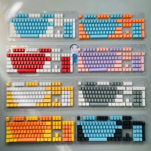 New 104 Key ABS Keycaps OEM Backlight Two-Color Keycap Set for Cherry MX Switches 61/87/104 Key Mechanical Keyboard White Purple