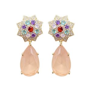 Dangle Earrings Chandelier Color Zirconフラワードロップ型3次元の女性ハイエンドの女性ショーThin Face