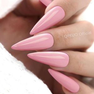 Falska naglar 24 st. Glänsande dim rosa långa stilett falsk nagel konstgjord med gelé lim diy fullt omslag finger tips manikyr verktyg