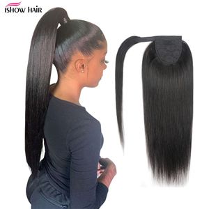 Lace Wigs Ishow Long tail Human Hair Straight Wrap Around Clip In Brazilian s For Women 230314