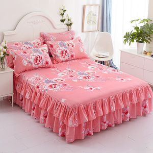 Salia de cama Flores de cama Cama Poeira à prova de poeira Folha de lótus não deslize saia de cama primavera verão Casa de flores quebrada saia 2 travesseiro 230314