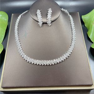 Bröllop smycken set mode kvinnor halsband örhängen set legering bröllop brud lady dingle örhänge halsband smycken tillbehör 230313