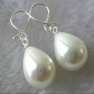 Dangle Earrings 12X14MM White South Sea Shell Pearl 925 Silver Hook Jewelry Year Gift Cultured Fashion Party Easter Halloween