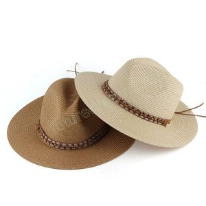 56-58CM Soft Straw Hat Summer Women/Men Wide Brim Beach Sun Cap UV Protection Panama Hats Gorras