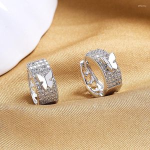 Orecchini a cerchio S925 argento sterling lusso 15 mm oro / zircone a farfalla per gioielli regalo di nozze fascino moda donna