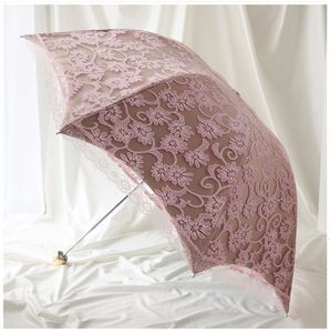 Umbrellas Princess Sunshade Parasol UV Protection Double-layer Umbrella Rainy and Sunny Foldable Embroidered Lace Umbrella 230314