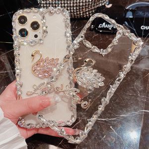 Top Desginer Swan Diamond Case för iPhone14Promax 13 11 Pro Max Sockproof Covers with Luxury Love Rhinestone iPhone14Plus Shinning Shell för iPhone13Pro 12Pro