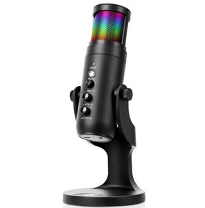 USB Microphone Condenser Gaming for PC/MAC/PS4/PS5/Phone Mic with Brilliant RGB Lighting Headphone Output Volume Control Mute Button for Streaming Podcast YouTube