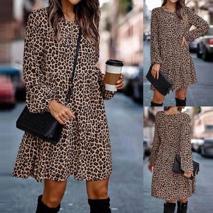 Sukienki swobodne Leopard Print Sexy for Women Fashion Autumn Long Sleeve Boho Femil Loose Party Beach Vestidos szat