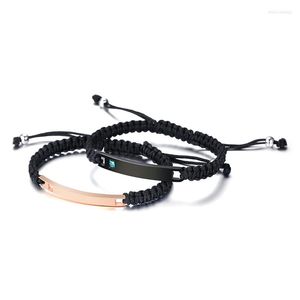 Bracelets porte-bonheur réglable corde tressée cristal plaque incurvée vierge Bracelet de couple bijoux gratuit personnalisé