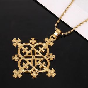 Pendant Necklaces Trendy Cross Pendants Necklace Women Gold Color Ethiopian Habesha Chain Jewelry