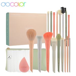 Ferramentas de maquiagem Docolor 17pcs pincéis Definir sombra dos olhos Power Bush Mistura de fundação Brush cosmético com esponjas e bolsa 230314