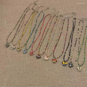 Anhänger Halsketten Kpop Mode Vintage Bunte Harz Perlen Schmetterling Halskette Für Frauen Ästhetischen Schmuck Großhandel Bijoux