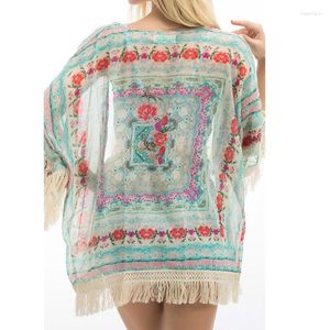 Camicette da donna Hirigin Donna Donna Estate Boho Hippie Nappe Scialle Top Kimono floreale Camicetta allentata Mantella Cardigan Femme