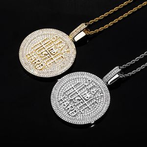 Hip Hop Big Round Copper Pendant Halsband Ins Hot Style Supper Shiny Cubic Zirconia Smycken Twisted Chain For Men Women Rapper Rock Nightclub Accessories