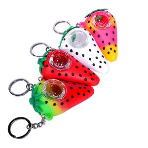 Fragola Stile unico Accessori per fumatori Tubi dritti Materiale vetro silicone Bruciatore Pyrex Cera olio per narghilè Colorato all'ingrosso SP385