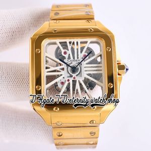 BZF TWSA0008 MENS Titta på Swiss Ronda 4S20 Quartz Analog Mekaniskt skelett Dial White Roman Markers Yellow Gold Case rostfritt stål Armband 2023 Eternity Watches