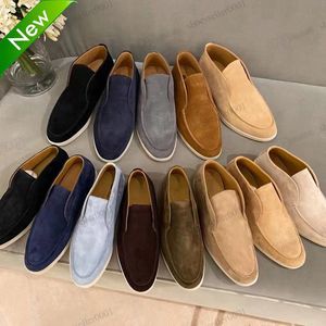 Loro Piana summer casual shoe Charms embellished Walk suede loafers shoes Beige Genuine leather comfort slip on flats mens women Luxury Designer flat W0z5#