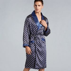 Men's Robes Luxury Men's Silky Satin Kimono Robe 5XL Long Sleeve Sleepwear Bathrobe Oversized Satin Nightgown Summer Home Clothes 230313