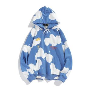 High Street Erkekler Hoodie Tasarımcı Blue Sky Bulut Baskılı Günlük Hoodies Erkek ve Kadın Sweatshirts Gevşek Pamuk Sweatshirt