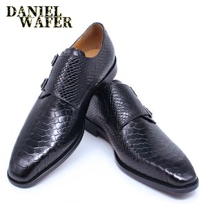 Luxury Men's Leather Loafers Shoes Snake Print Monk Strap Slip on Buckle Man Causal Shoes Formal Dress Office Wedding Shoes Men