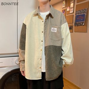 Men's Casual Shirts Shirts Men Spring Design Japanese Corduroy Clothing Handsome Ins Patchwork Premium Color Panelled Pockets Leisure Chemise Homme 230314