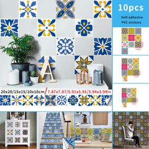 Wall Stickers 10Pcs Vintage Transfer Tile Self-Adhesive Colourful Decals For Bathroom Kitchen Living Room DIY Home Deco