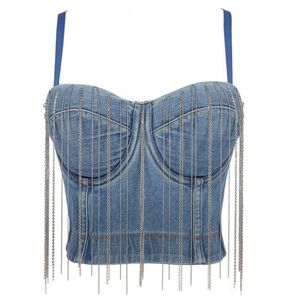 Bustiers Korsetts Frauen Korsett Tops Denim Bh Kleidung Elegante Crop Top Sexy Party Bustier Weste 2023 Camis Cropped Frau TanksBustiers