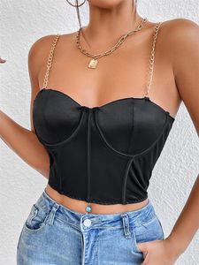 Women's Tanks Thorn Tree Sexy Medal Chain Strap Bustiers Cropped Women Sleeveless Backless Low Cut Corsets Tube Tops Sling Camis 2023