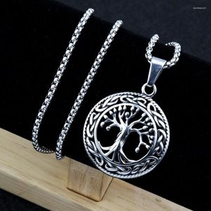 Chains Vintage Necklace Titanium Steel Tree Of Life Silver Color Pendant Chain Hollow Fashion Men And Women Party Jewelry Gift