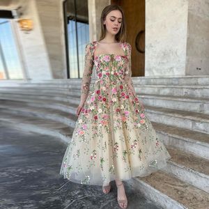 Garden Embroidery Short Evening Dress with Jacket Tea Length Midi Formal Party Gowns for Women Celebrity Prom Robe de soiree 2023