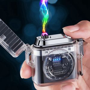 Transparent Colorful Lighters Windproof USB Cyclic Charging ARC Lighter Portable Pendant Rope Electricity LED Light Herb Cigarette Tobacco Smoking Holder DHL