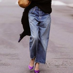 Damenjeans Midwaist-Jeans Damen Retro-Denim-Hosen mit weitem Bein Mode lockere Straßenhose lässig gewaschen Mütter Herbst 230313