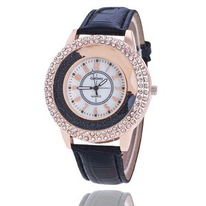 Zegarek zegarki modne zegarki kobiety pełne diamentowe pokrętło koralika Montre femme lady dziewczyna kryształowy zegar skórzany pasek na rękę