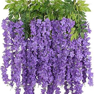 Dekorativa blommor Big Deal 12 PCS Wisteria Flower Vines Garland 3,75 fot konstgjorda strängar Fake Hanging Silk